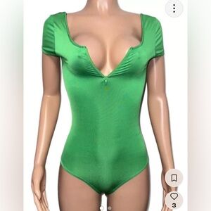 SEXY Green LEOTARD BODYSUIT CLEAVAGE TOP FLASH DANCE Leotard BODY SUIT TOP NEW